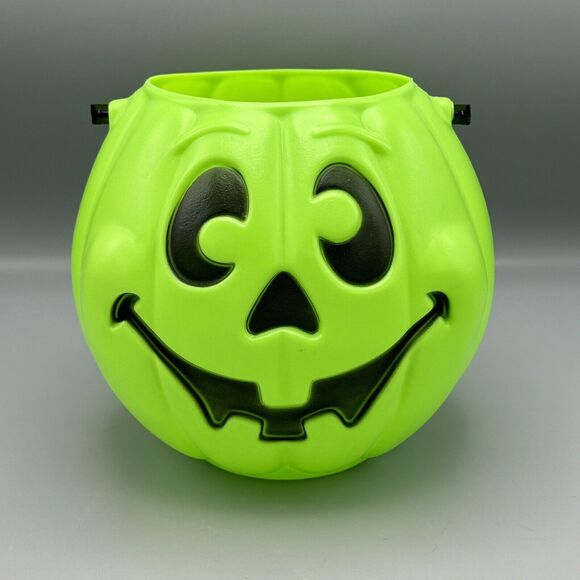 Vtg Grand Venture Green Halloween Pumpkin Jack O Lantern Bucket Trick or Treat - Picture 1 of 9